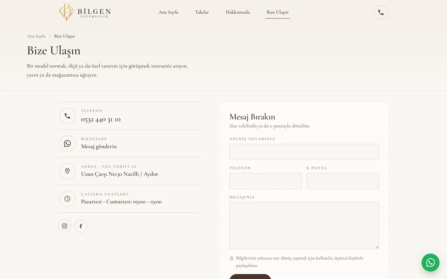 Screenshot of the Bilgen Kuyumculuk website 3
