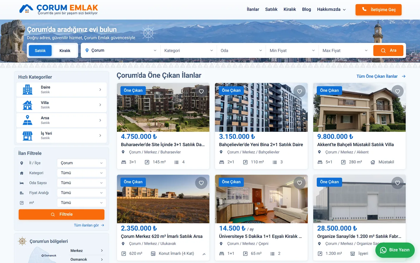 Çorum Emlak web sitesi ekran görüntüsü 1