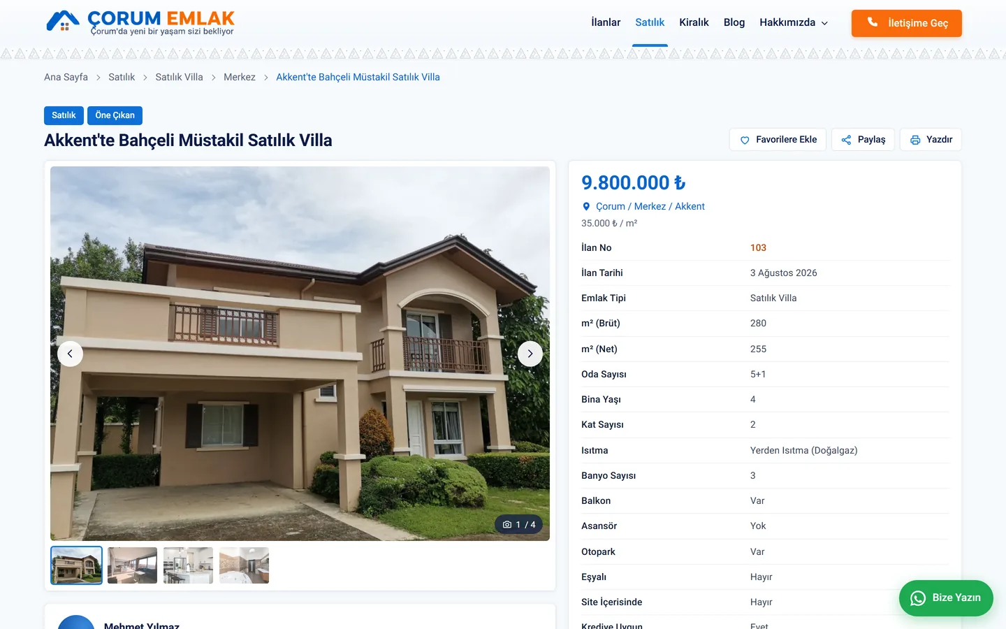 Çorum Emlak web sitesi ekran görüntüsü 2
