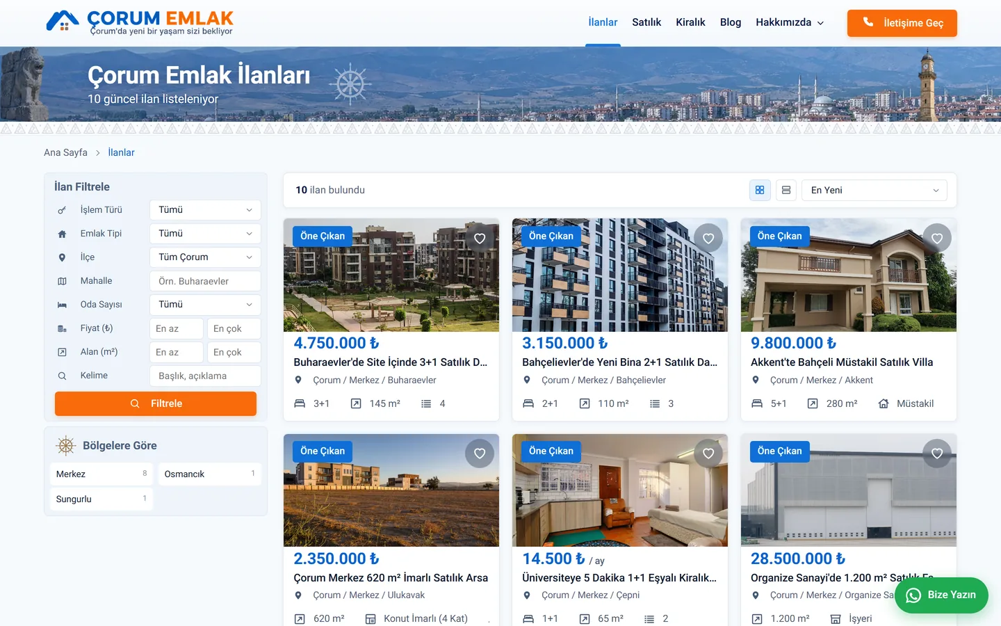 Çorum Emlak web sitesi ekran görüntüsü 3
