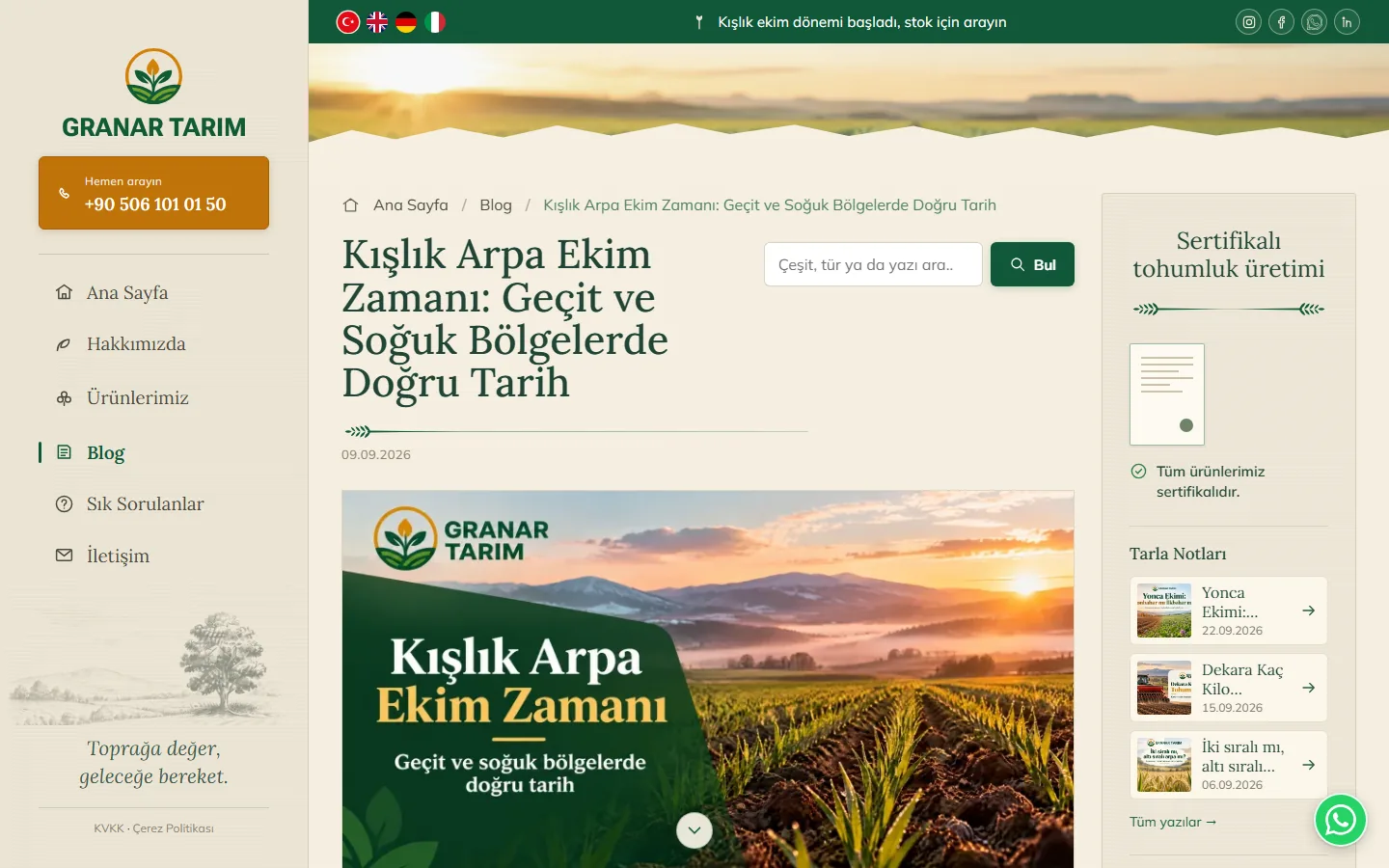 Granar Tarım web sitesi ekran görüntüsü 3