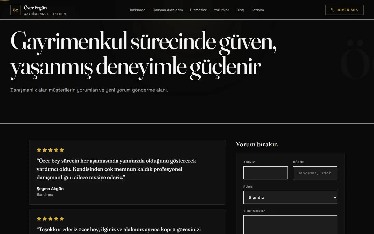 Screenshot of the Özer Ergün website 4